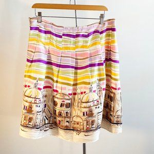 Watercolor Print Full Skirt with City Print, Perfect Condition